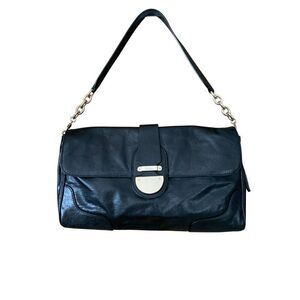 Cole Haan Textured Leather Shoulder Bag with Chain Detail in Black